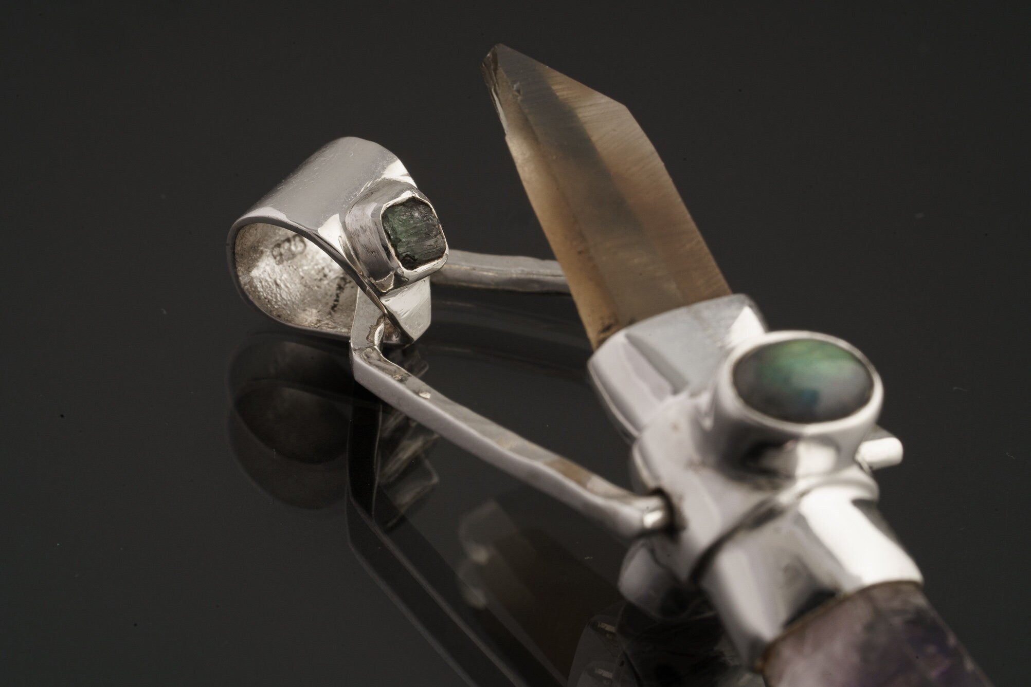 Sterling Silver Spinning Crystal Pendant: Citrine, Amethyst, Emerald, Opal