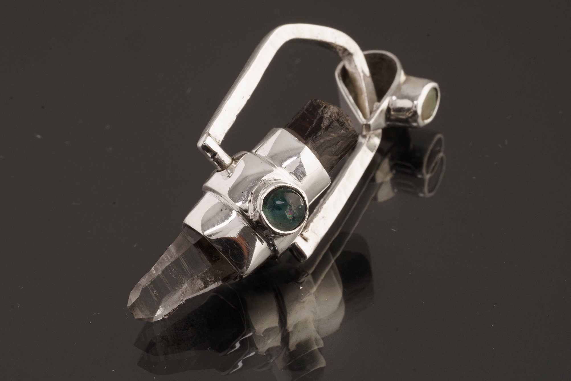 Spinner Quartz Tourmaline Pendant 925 Sterling Silver Labradorite Opal Aquamarine Chakra Talisman Gift