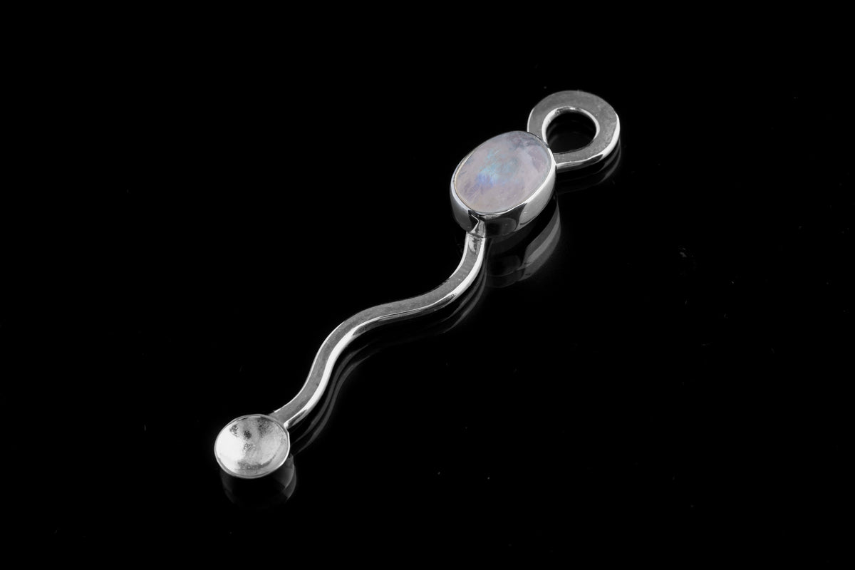 Blue Moonstone - Small Spice / Ceremonial Spoon - Wavey wobbly Style - Solid 925 Cast Silver - Crystal Pendant Necklace -