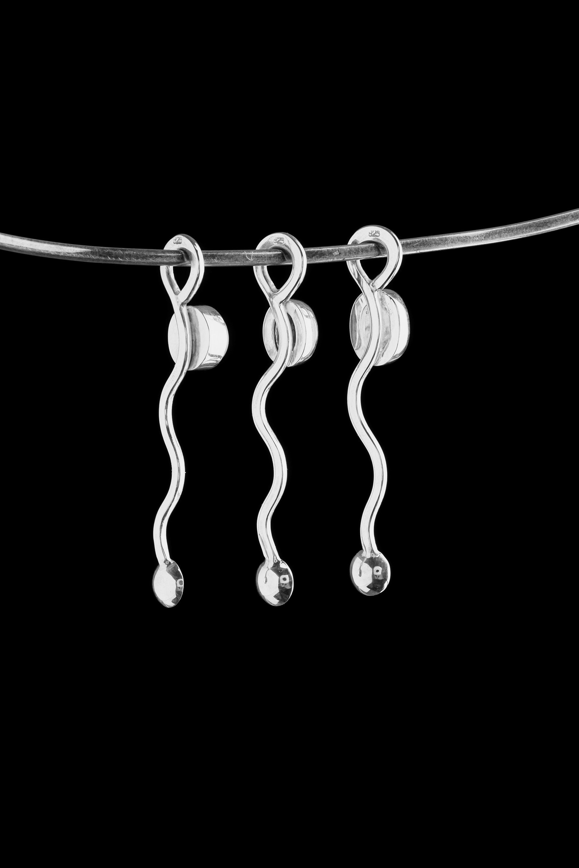 South Sea Pearl - Small Spice / Ceremonial Spoon - Wavey wobbly Style - Solid 925 Cast Silver - Crystal Pendant Necklace -