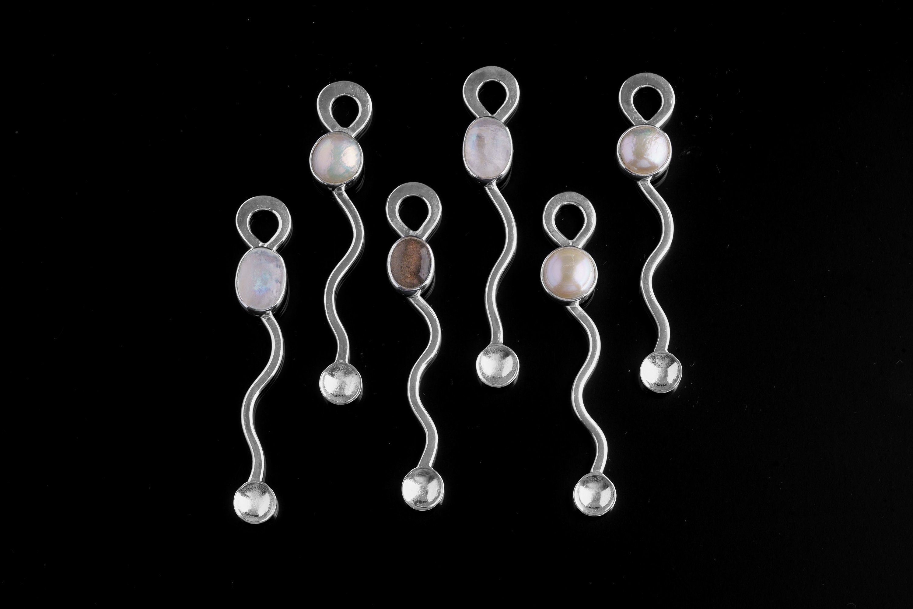 Blue Moonstone - Small Spice / Ceremonial Spoon - Wavey wobbly Style - Solid 925 Cast Silver - Crystal Pendant Necklace -