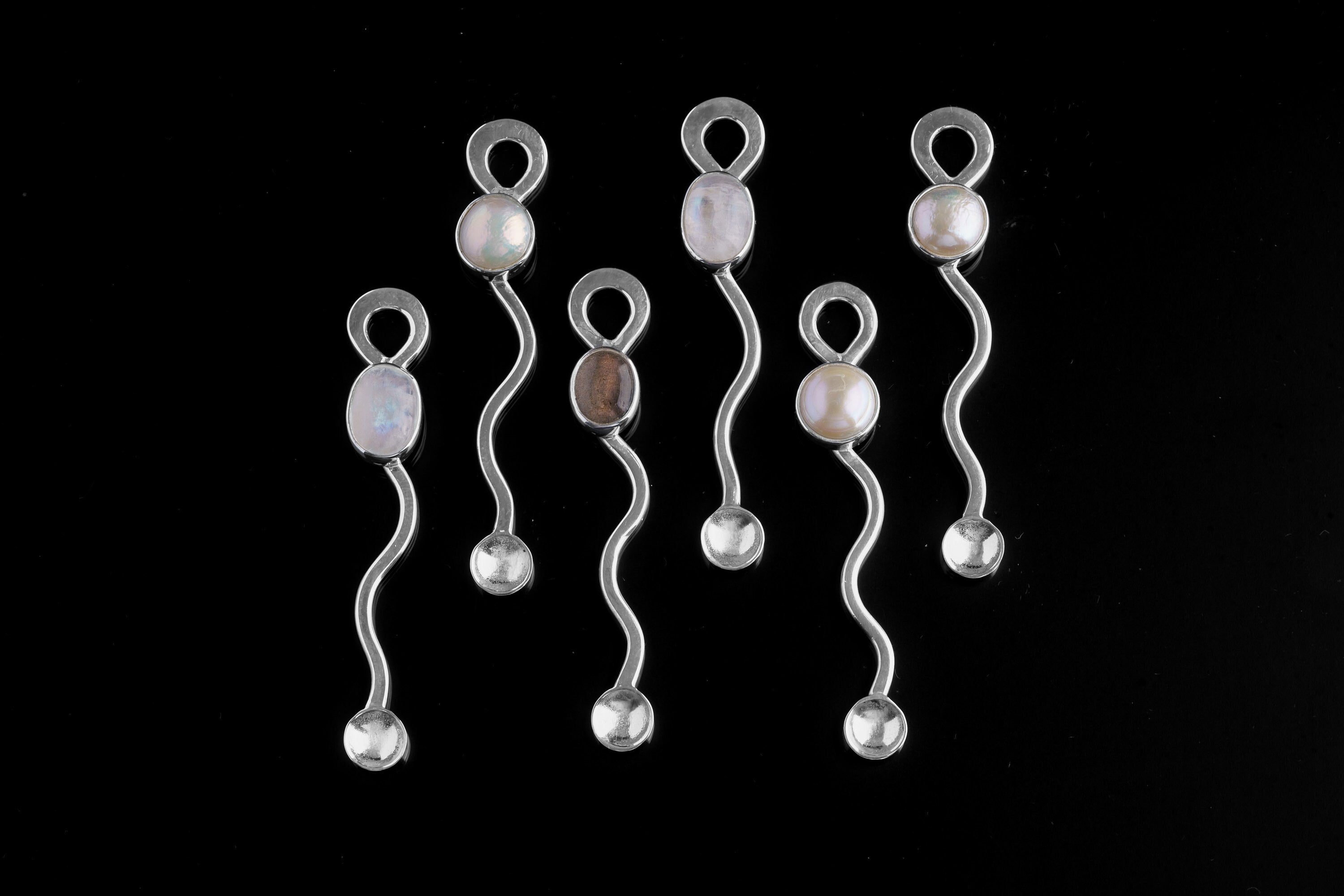 South Sea Pearl Spoon Pendant 925 Sterling Silver Cast Wavy Fairy Spoon Necklace Ritual Spice Spoon Gift