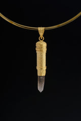 Australian Smoky Phantom Quartz - Sizable Solid Capsule Locket - Stash Urn - Textured & Gold Plated Sterling Silver Pendant - No 15