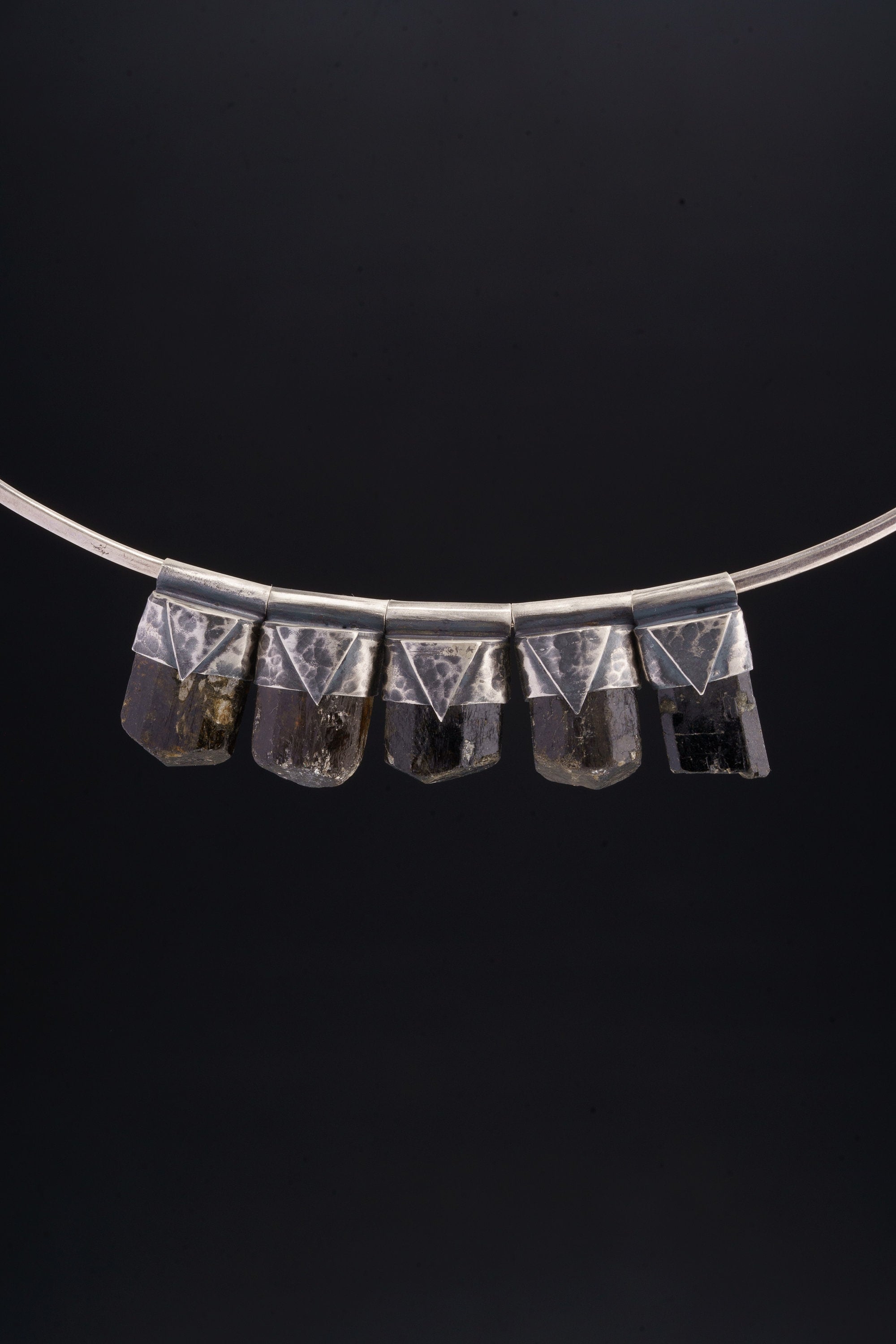 Himalayan Black Dravite Tourmaline Pendant: Textured Sterling Silver Crystal Necklace