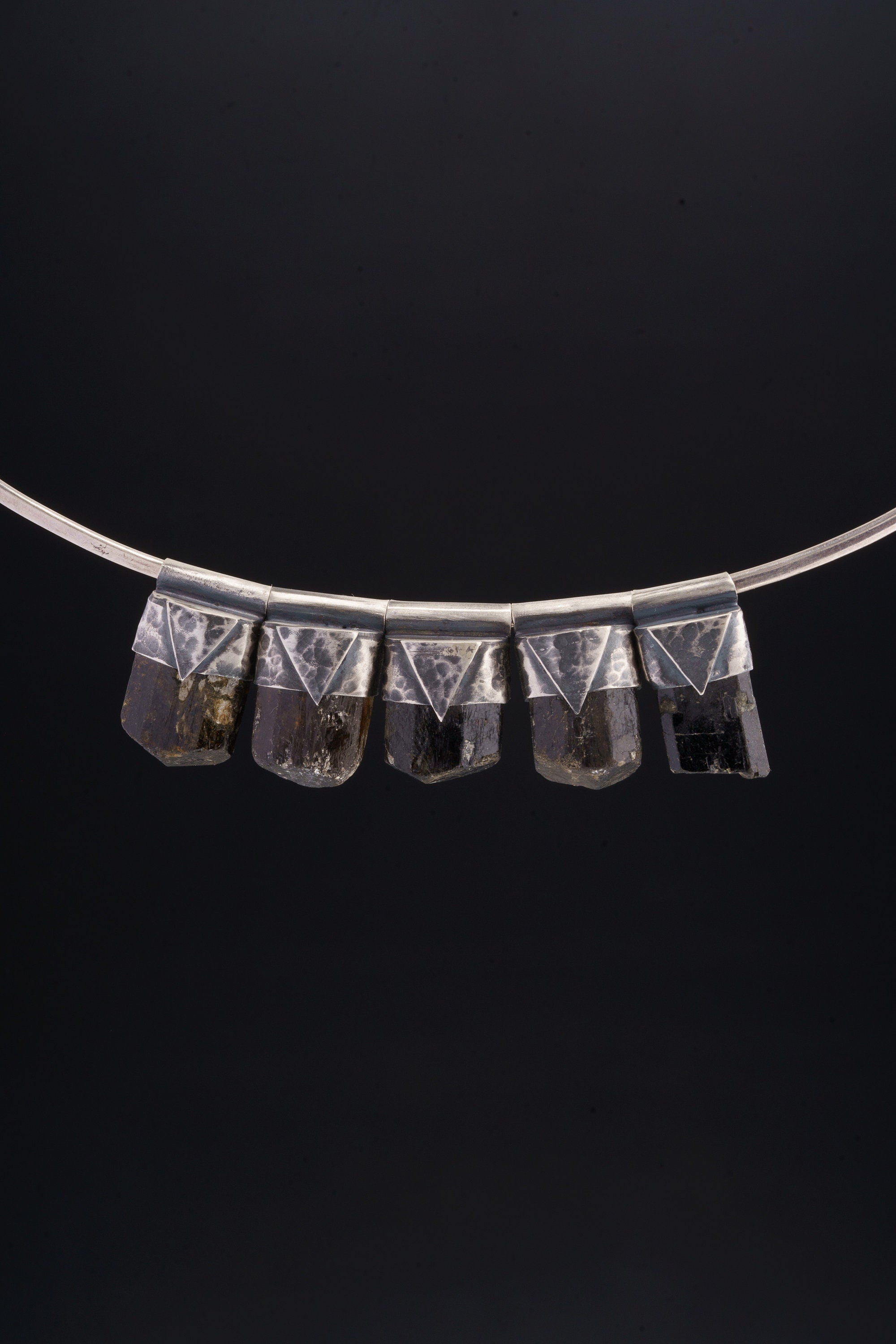 Himalayan Black Dravite Tourmaline Pendant: Textured Sterling Silver Crystal Necklace