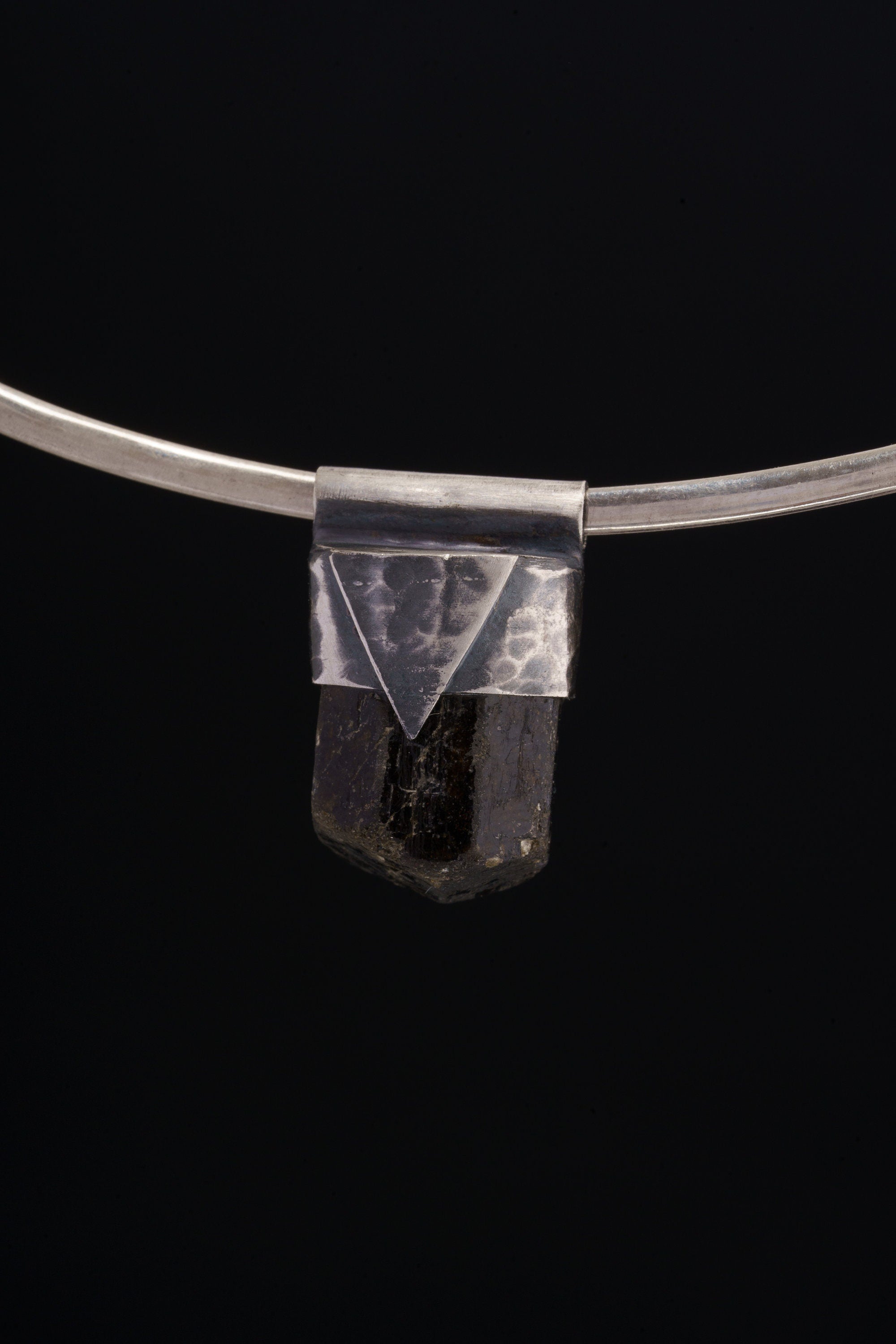Himalayan Black Tourmaline Pendant: Textured Sterling Silver Crystal Necklace