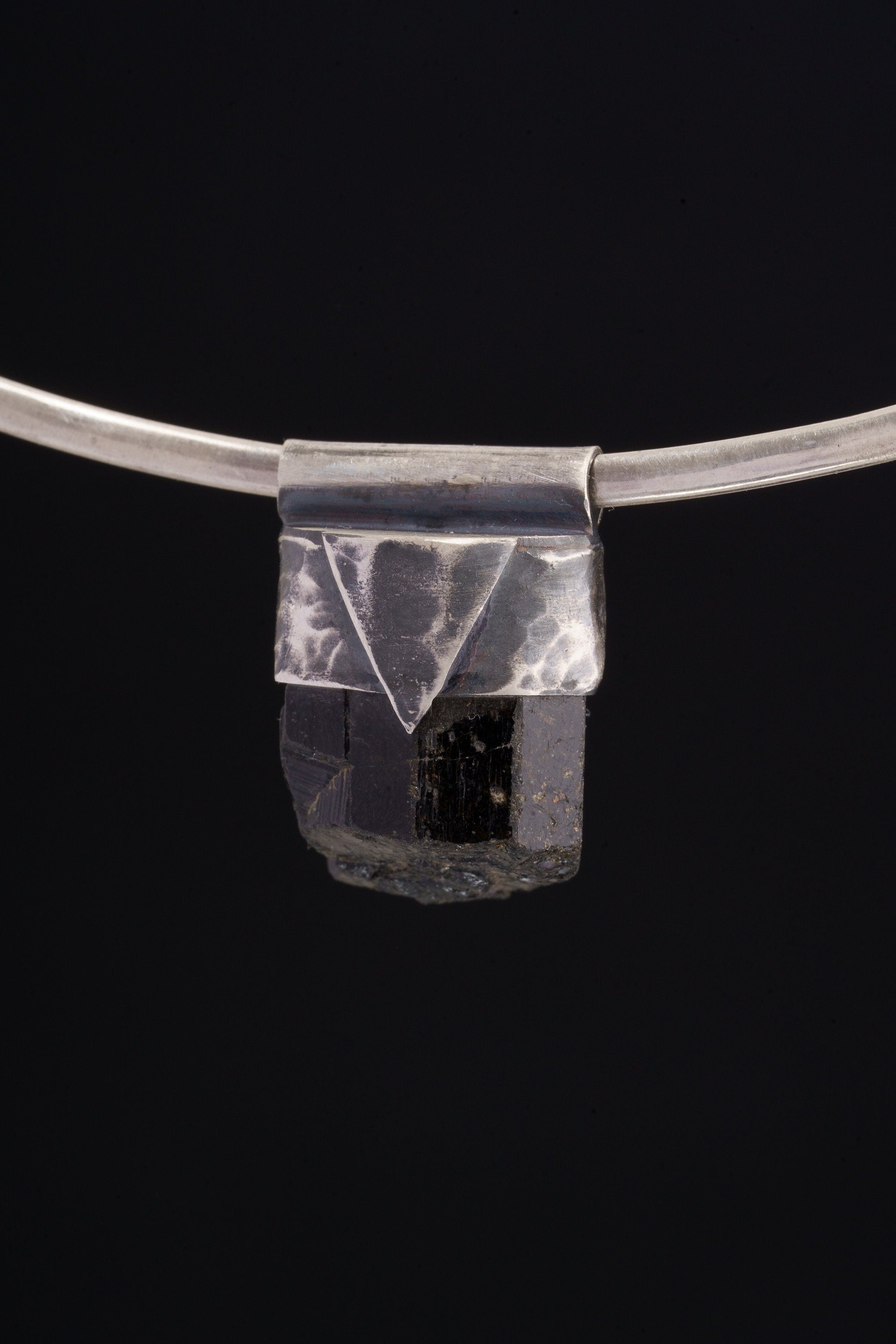 Himalayan Black Tourmaline Pendant: Oxidized Sterling Silver Crystal Necklace