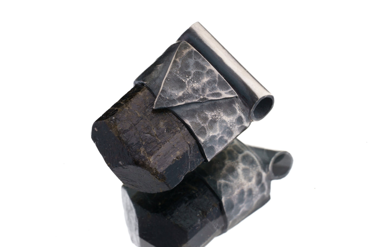 Himalayan Black Tourmaline Pendant: Oxidized Sterling Silver Crystal Necklace