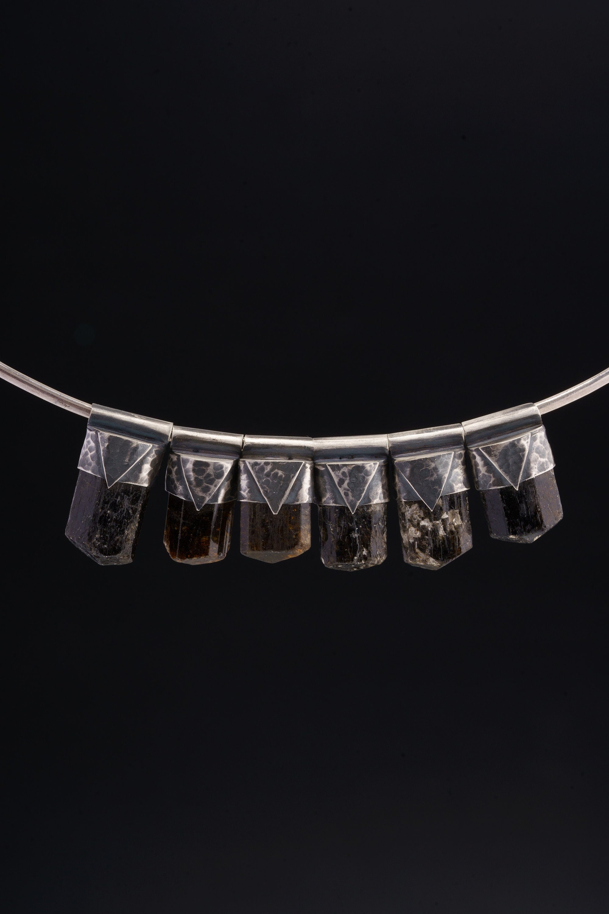 Himalayan Black Tourmaline Pendant: Textured Sterling Silver Crystal Necklace