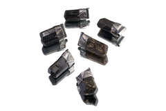 Two Himalayan Dravite Tourmaline Stack Pendants shown on white background with dark crystal bodies and textured silver caps.