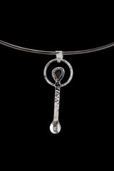 Small Spice / Ceremonial Spoon - Black Rutile Quartz Cabochon - Solid 925 Cast Silver - Unique Hammer Textured - Crystal Pendant Necklace -