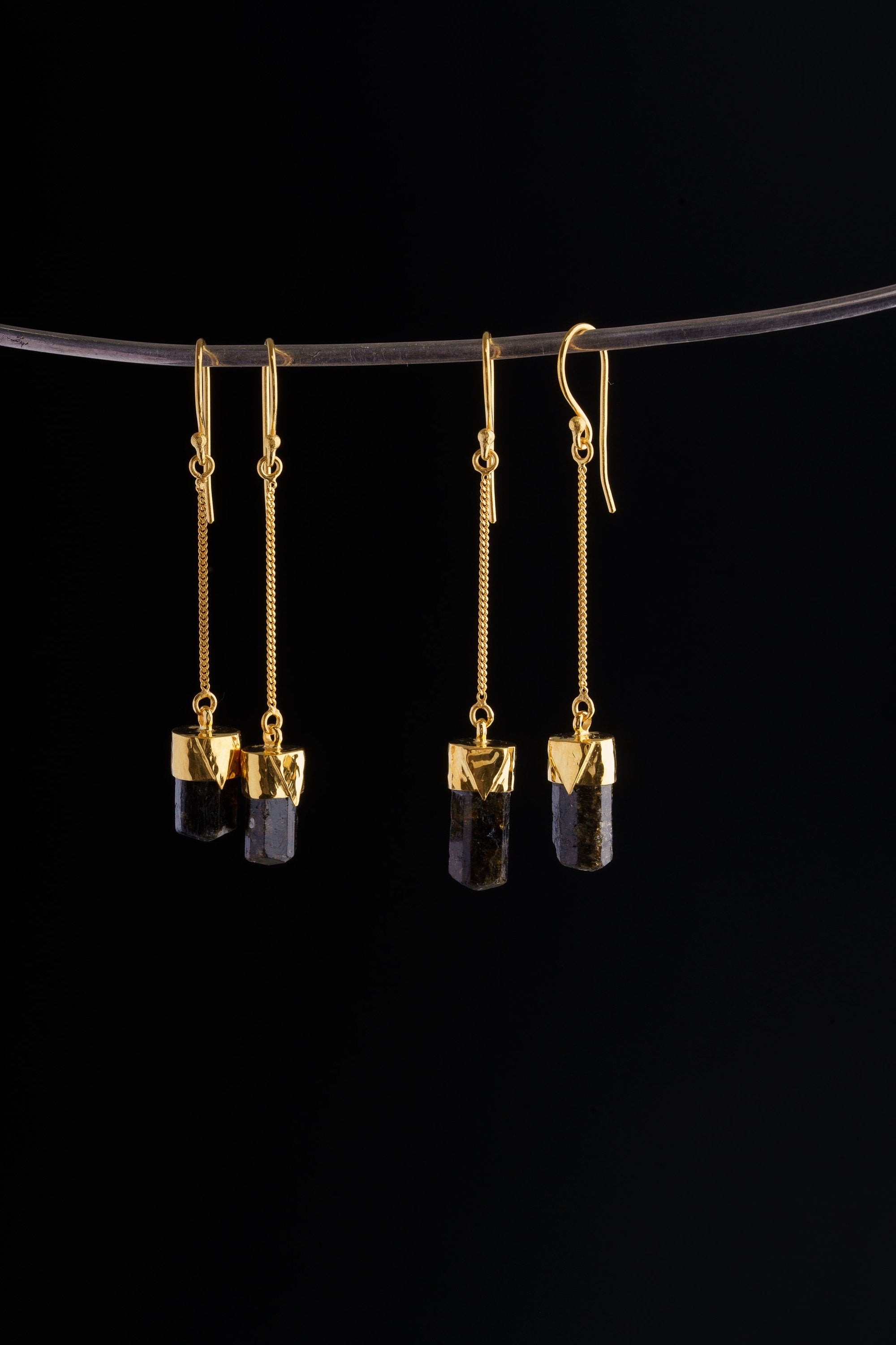 Himalayan Dravite Tourmaline Earrings 18k Gold Plated 925 Sterling Silver Himalayan Brown Crystal Dangles Heart Root Chakra Gift
