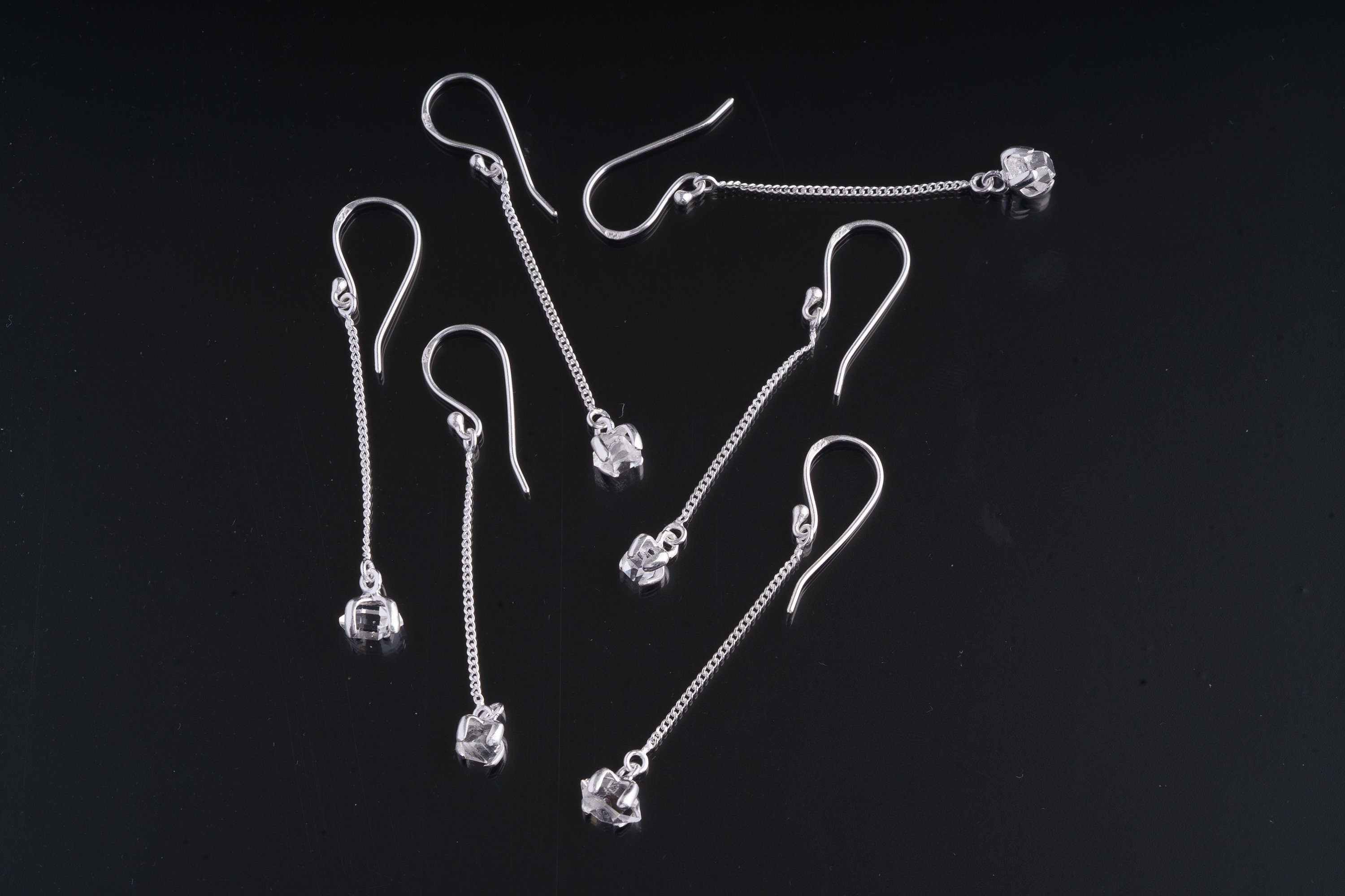Herkimer Diamond Earrings 925 Sterling Silver Claw Set Crystal Dangle April Birthstone Crown Chakra Gift