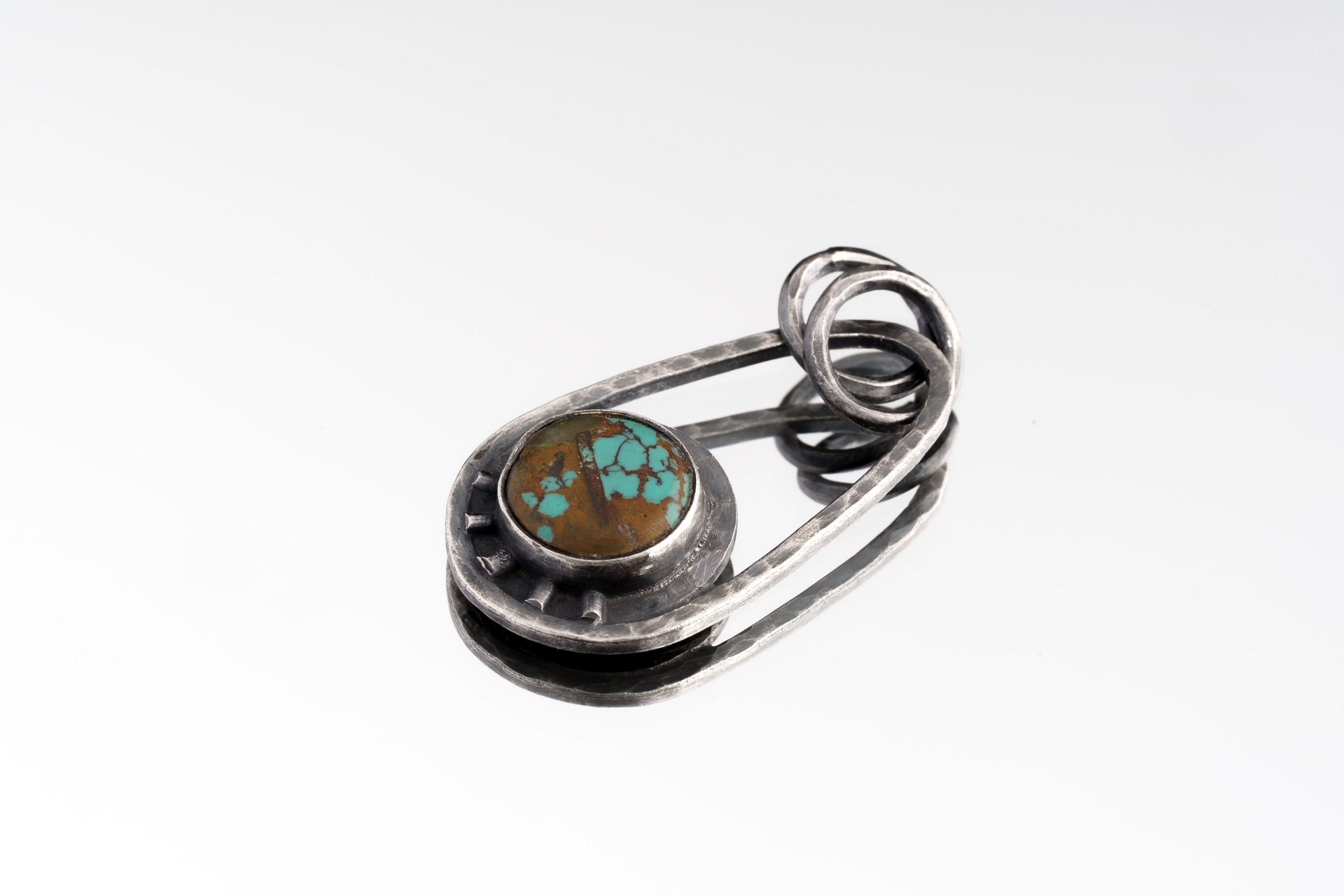 Royston Turquoise Pendant 925 Sterling Silver Oxidized Textured Necklace Matrix Cabochon Throat Chakra Gift