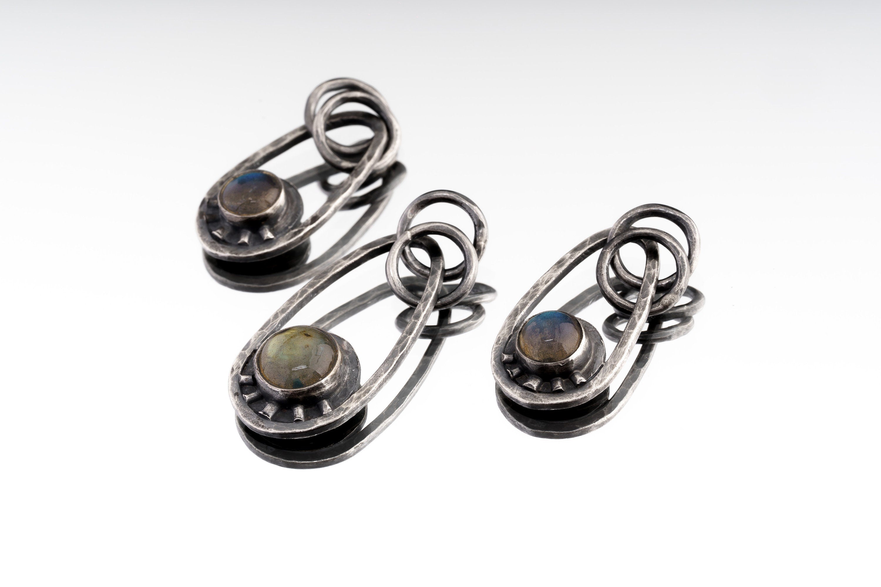Rainbow Labradorite Sun & Moon Pendant: Oxidized Sterling Silver, Pisces Zodiac