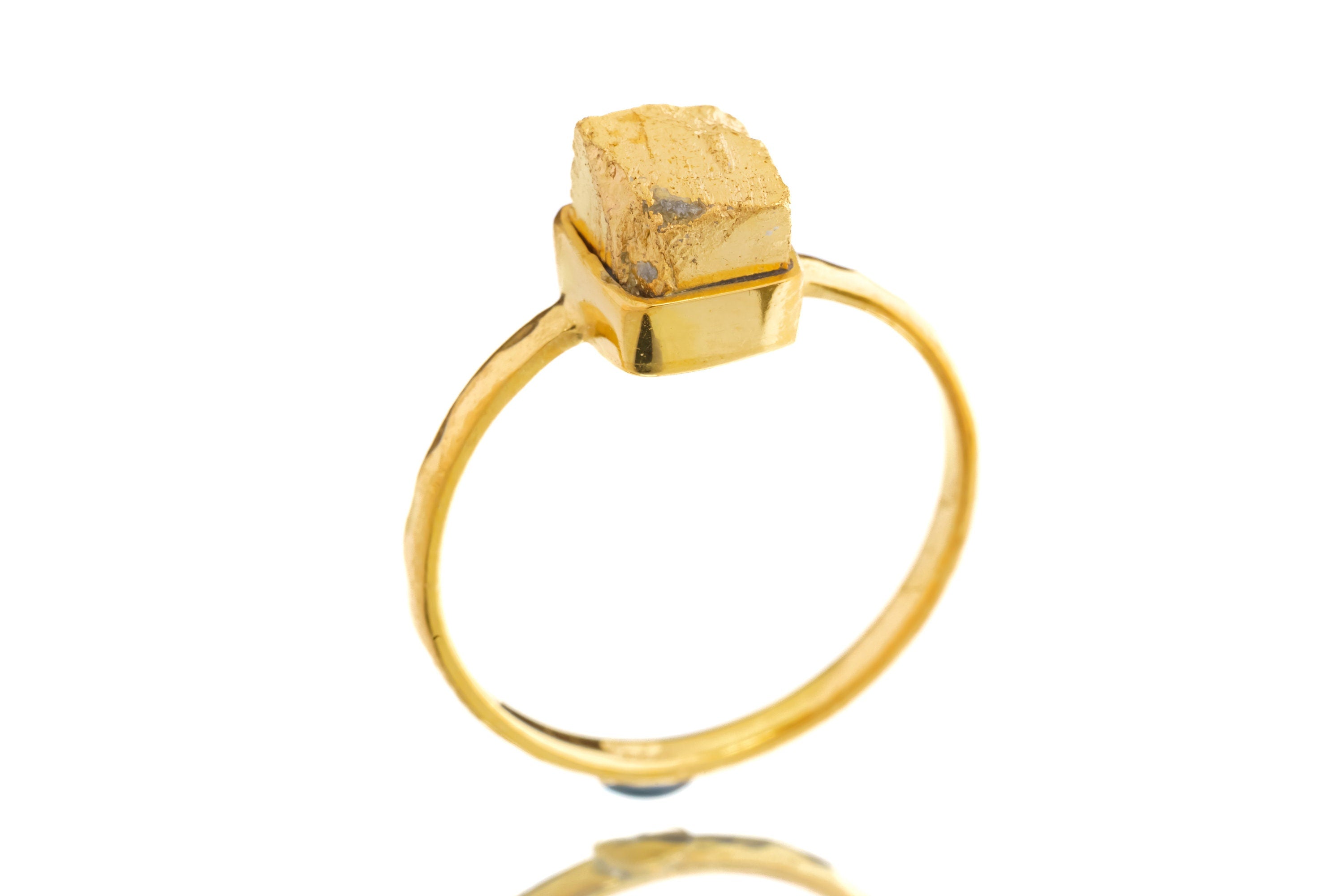Pyrite Ring Gold Plated 925 Sterling Silver Solar Plexus Chakra Leo Protection Prosperity Jewelry Gift Size 6