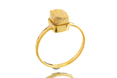 Gold Plated Pyrite Ring: Hammered Sterling Silver Band, Size 6