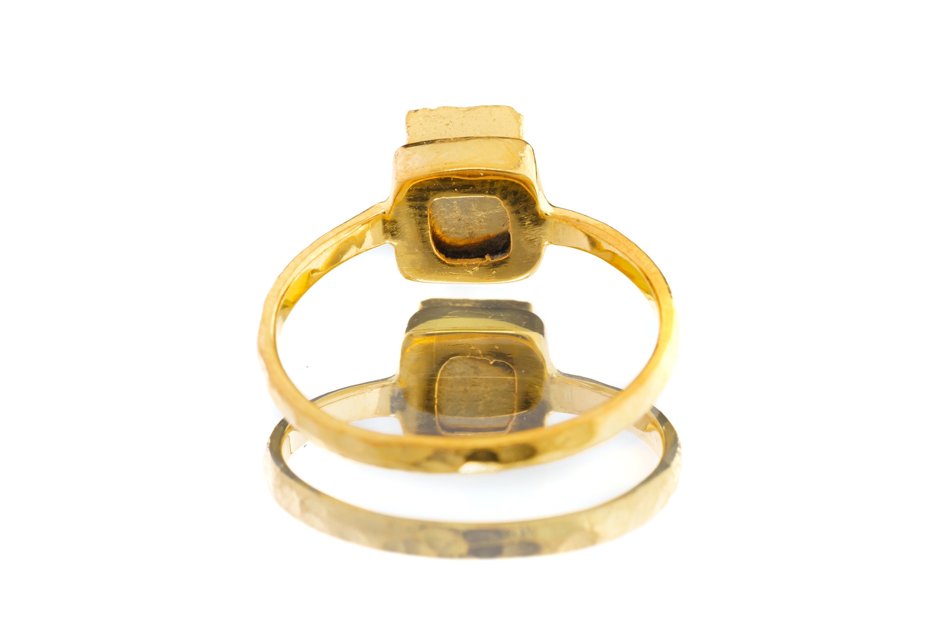 Gold Coated Australian Cubic Pyrite - Stack Crystal Ring - Size 5 1/2 US - Gold Plated 925 Sterling Silver - Thin Band Hammer Textured
