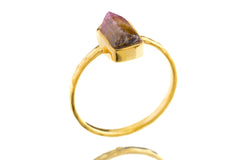 Watermelon Tourmaline Ring: Gold Plated Sterling Silver, Hammered Band (Size 5 1/2 US)