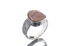 Indian Record Keeper Ruby - Men's/Unisex Large Crystal Ring - Size 8 US - 925 Sterling Silver - Hammer Textured & Oxidised