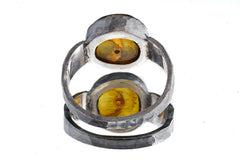 Oval Mexican Amber Bead - Unisex / Men - Large Crystal Ring - Size 13 US - 925 Sterling Silver - Hammer Textured & Oxidised