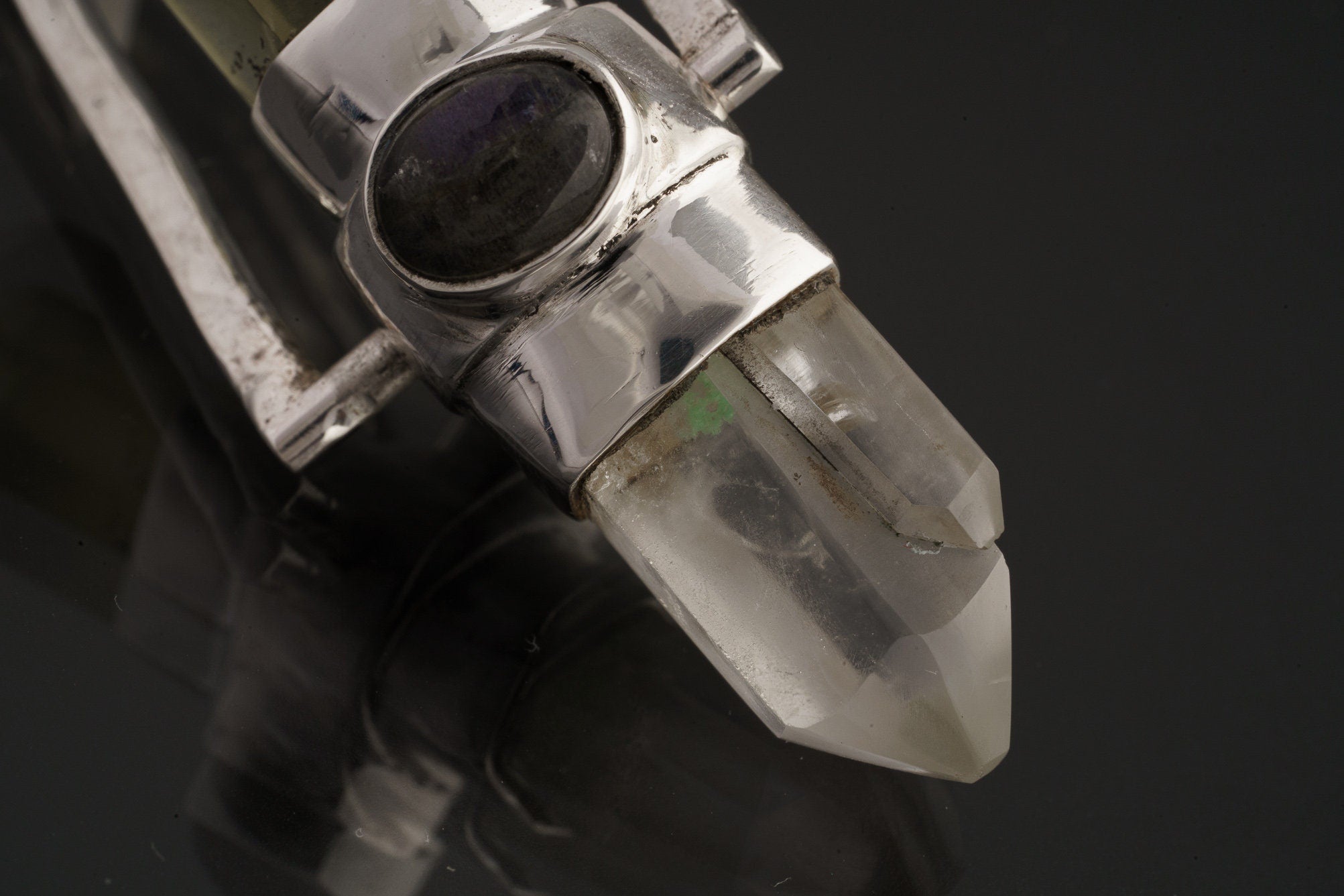 Citirine Generator & Phantom Chloride Quartz with a Ethiopian Opal, Labradorite, Apatite - Sterling Silver Set - Spinning Crystal Pendant