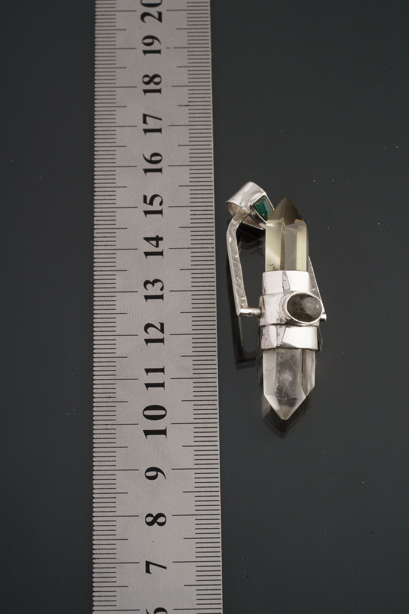 Citrine Generator Sterling Silver Pendant: Phantom Chloride Quartz, Opal, Labradorite, Apatite