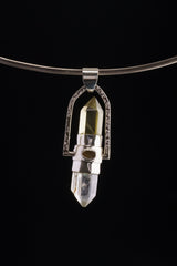 Citirine Generator & Phantom Chloride Quartz with a Ethiopian Opal, Labradorite, Apatite - Sterling Silver Set - Spinning Crystal Pendant