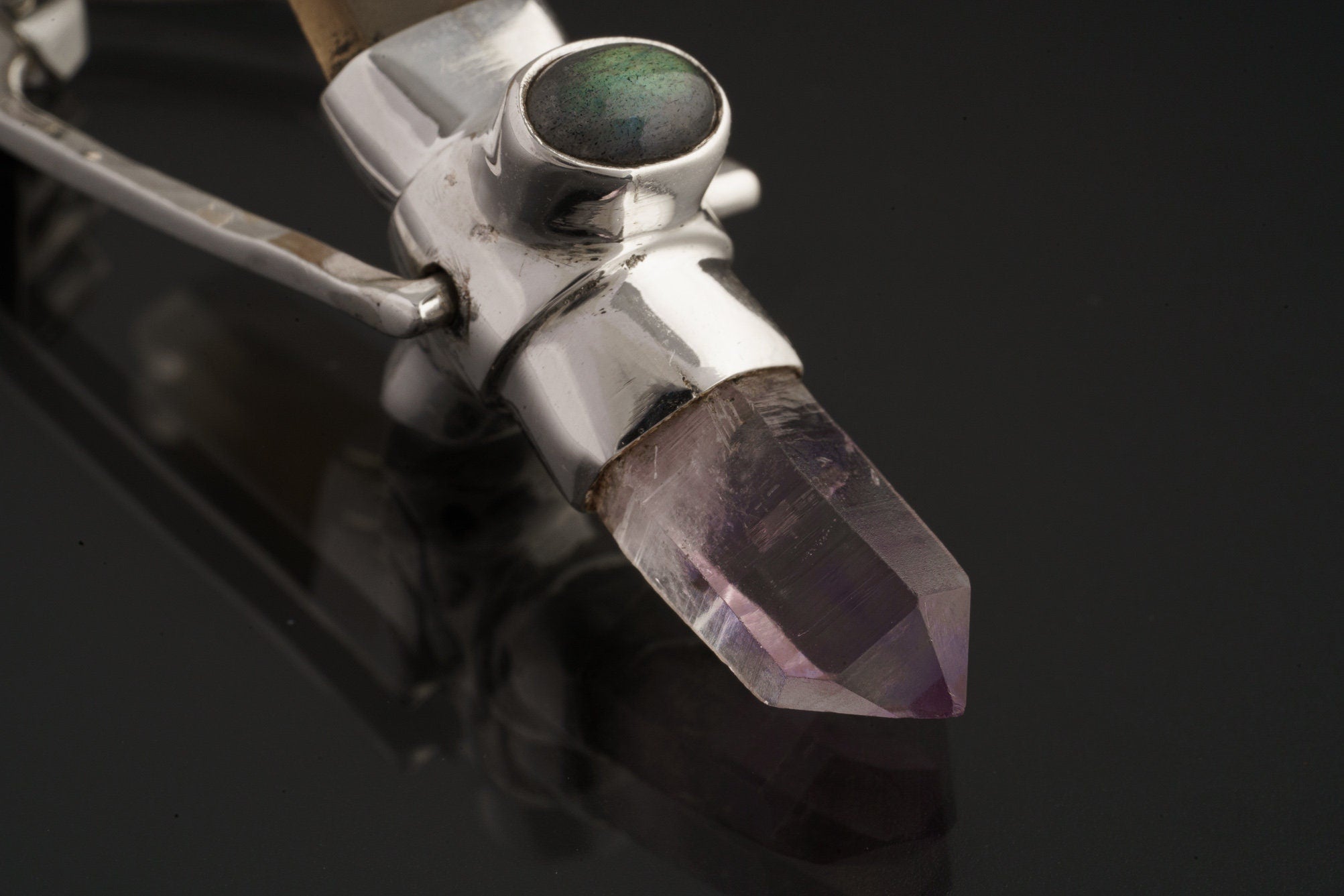 Sterling Silver Spinning Crystal Pendant: Citrine, Amethyst, Emerald, Opal