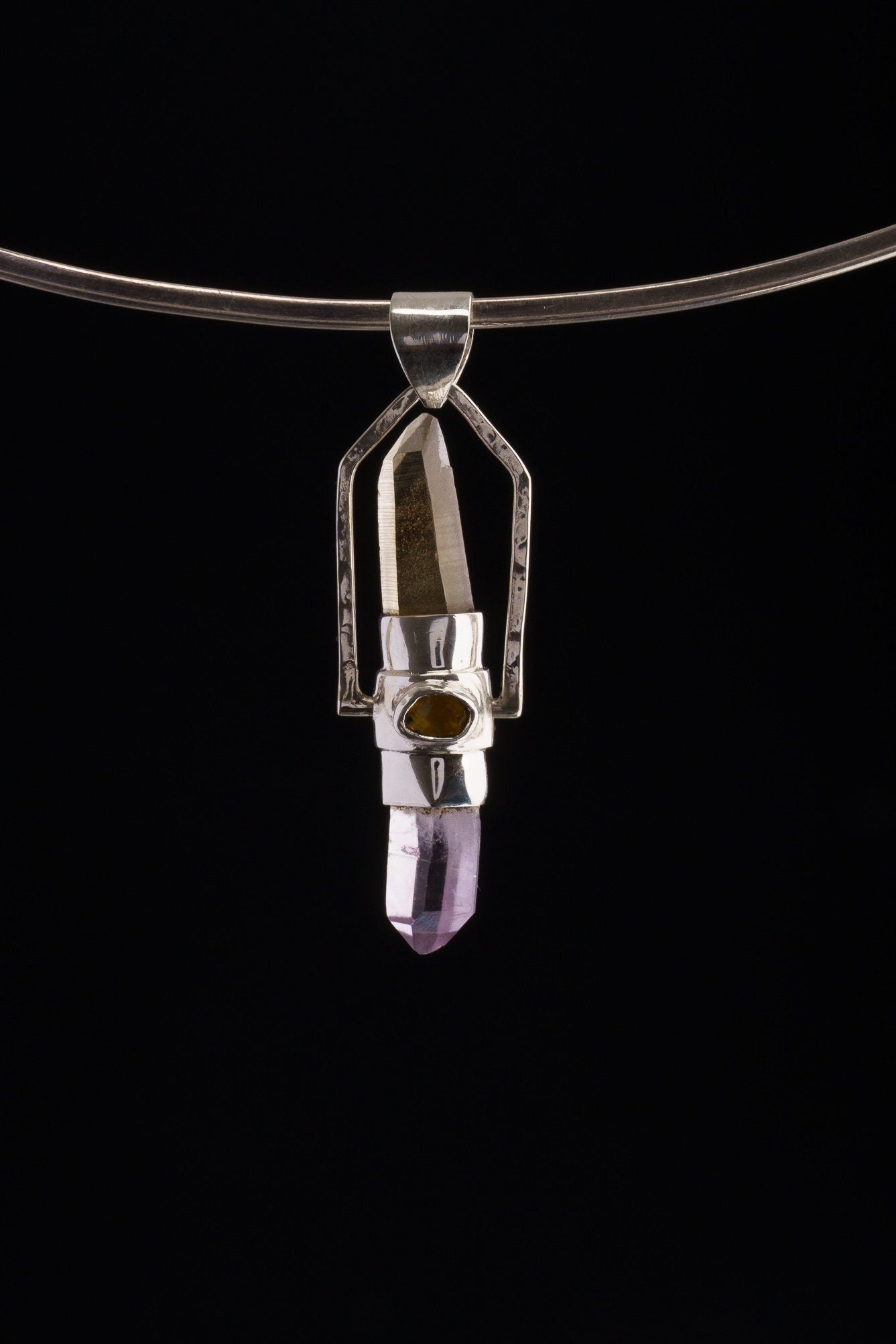 Sterling Silver Spinning Crystal Pendant: Citrine, Amethyst, Emerald, Opal