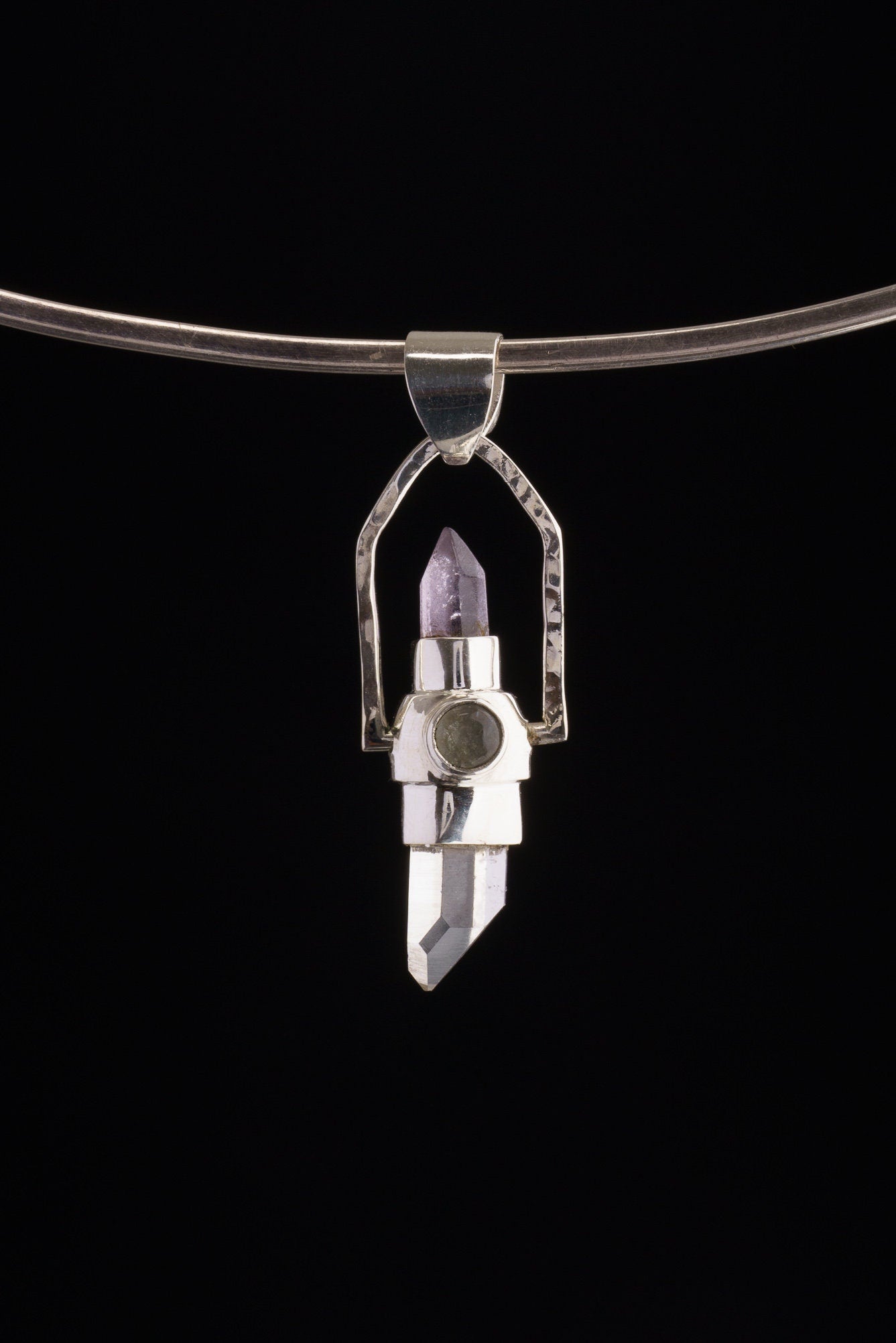 Spinning Crystal Pendant: Himalayan Quartz, Amethyst, Aquamarine, Labradorite, Apatite, Sterling Silver