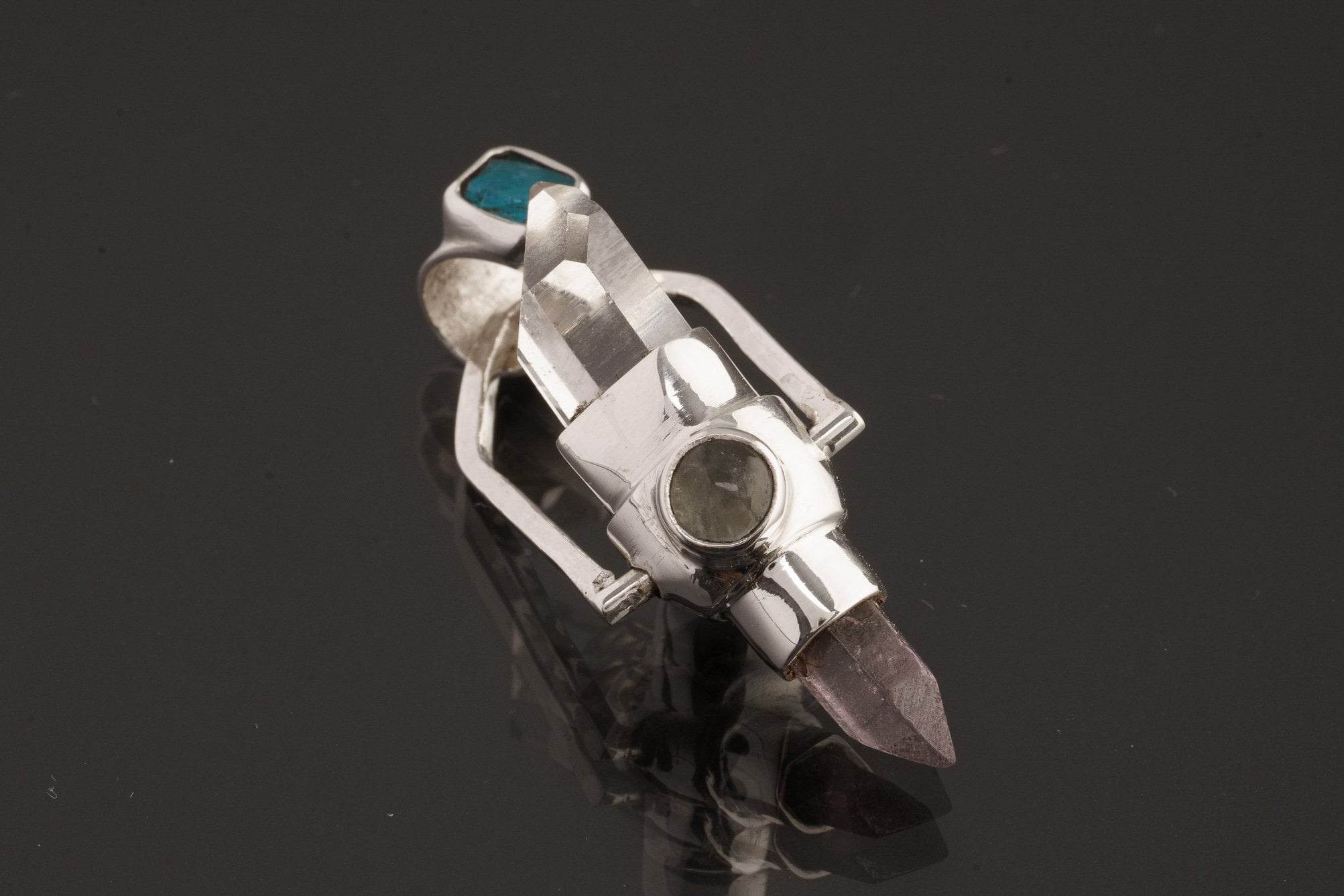 Spinning Crystal Pendant: Himalayan Quartz, Amethyst, Aquamarine, Labradorite, Apatite, Sterling Silver