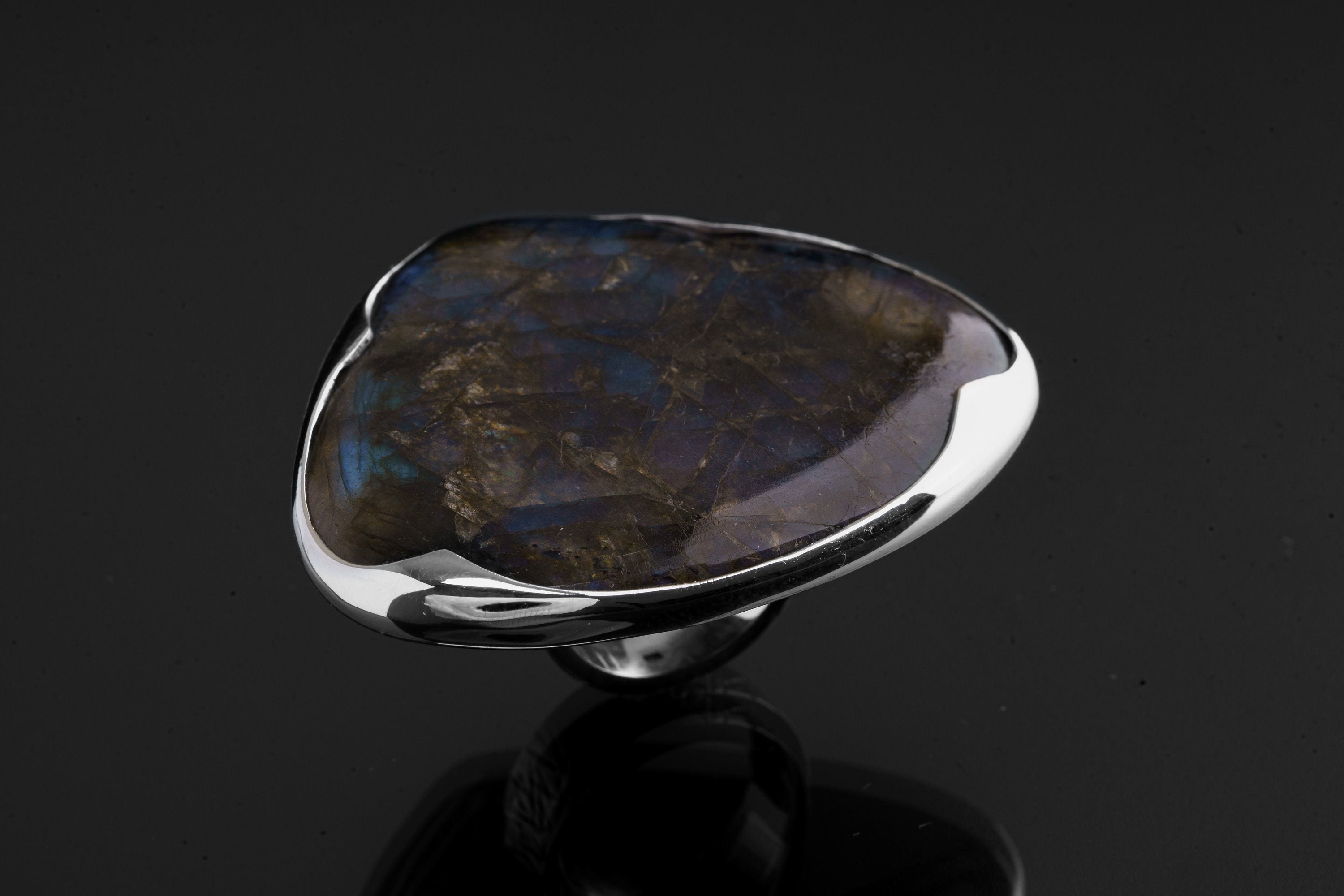 Blue Labradorite Sterling Silver Ring - Adjustable Size 5-10