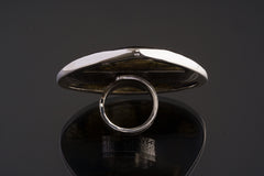 Large Labradorite Silver Ring 925 Adjustable Textured Band Blue Green Flash Waved Bezel Jewelry Gift