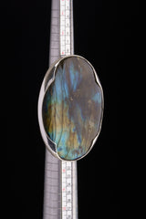 AAA Rainbow Labradorite Ring: Adjustable Sterling Silver Textured Band