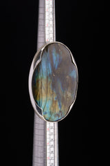 AAA Rainbow Labradorite Ring: Adjustable Sterling Silver Textured Band