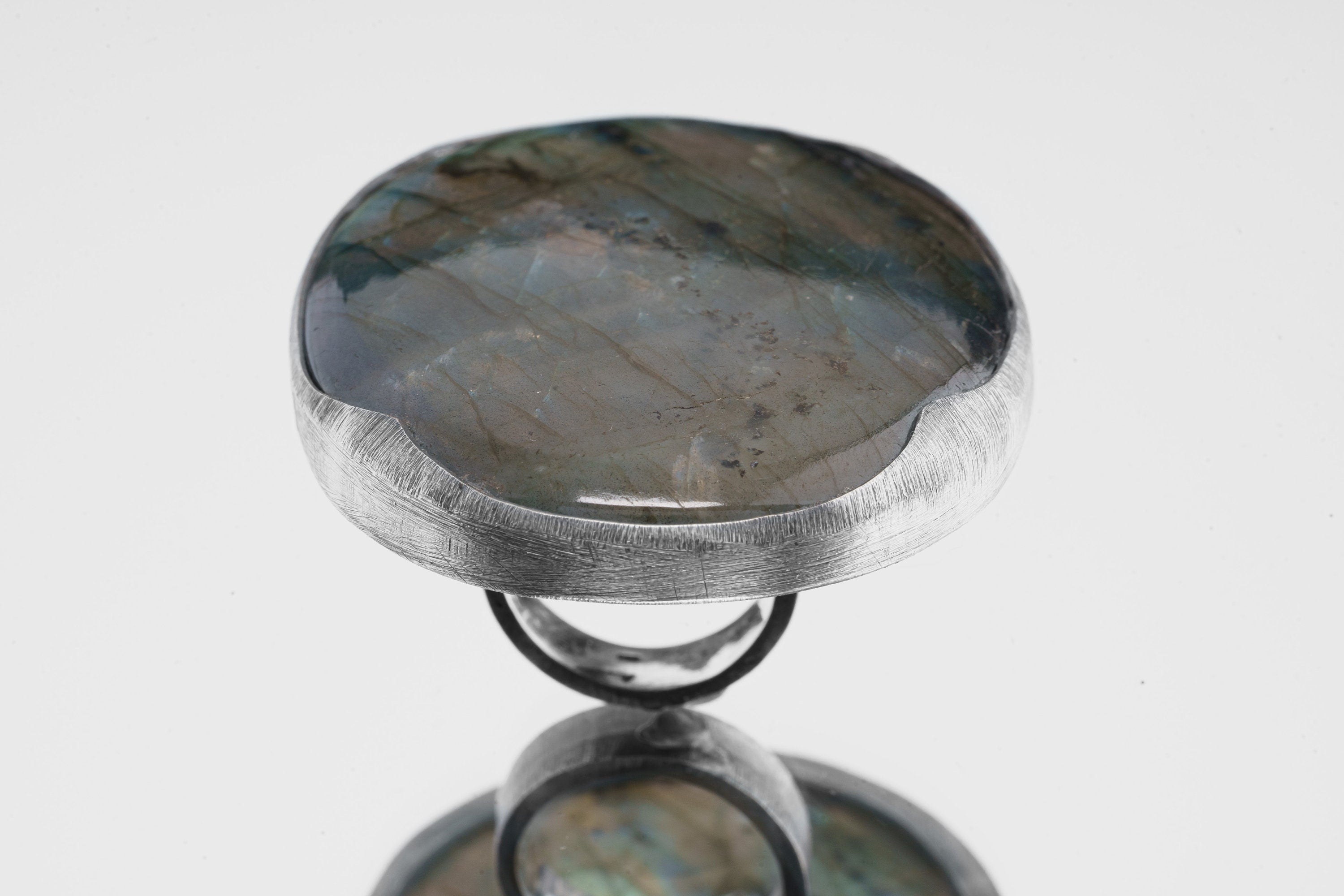 Adjustable Labradorite Ring: Golden Blue Sterling Silver, Size 5-10 US