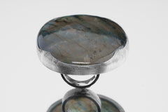 Adjustable Labradorite Ring: Golden Blue Sterling Silver, Size 5-10 US
