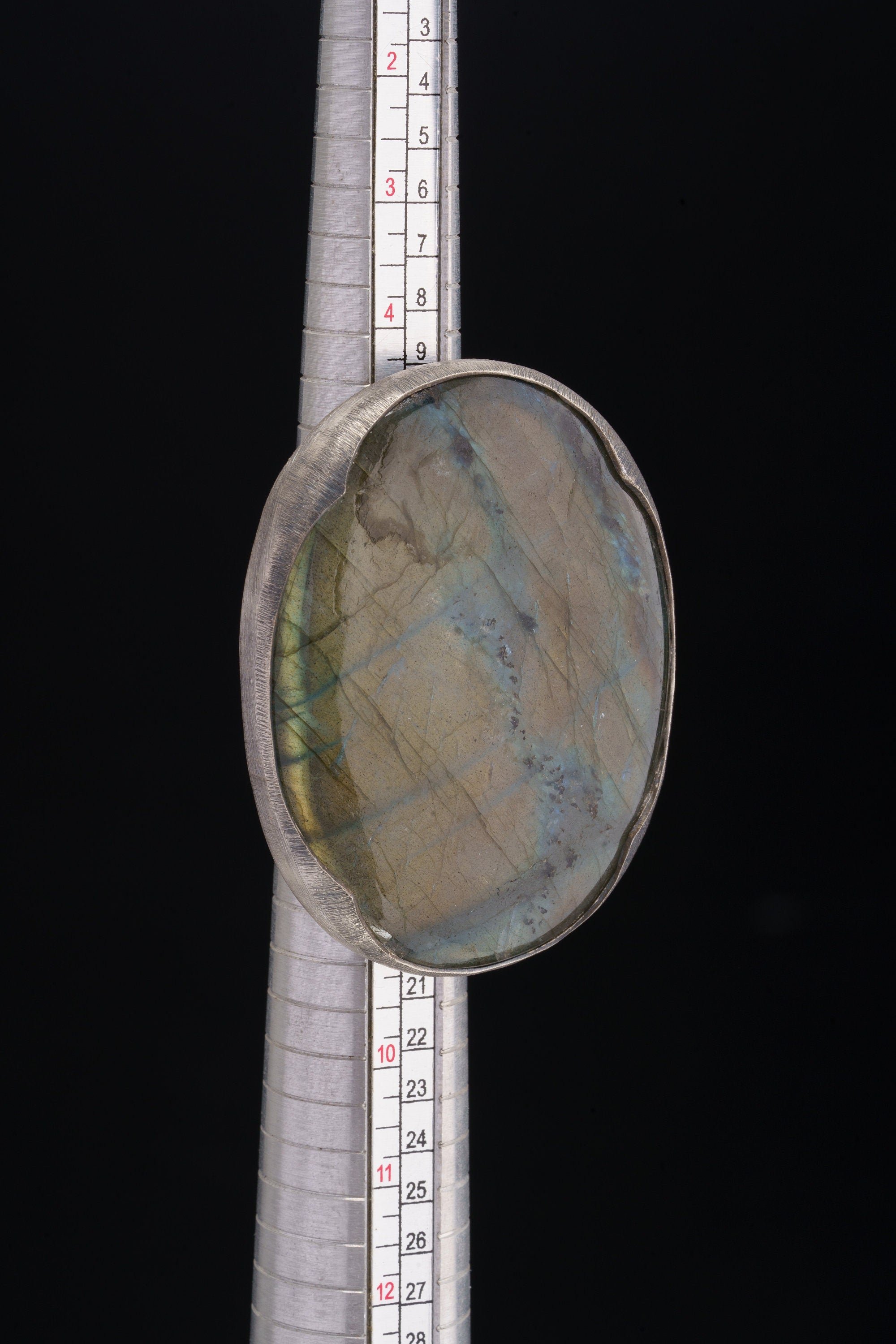 Adjustable Labradorite Ring: Golden Blue Sterling Silver, Size 5-10 US
