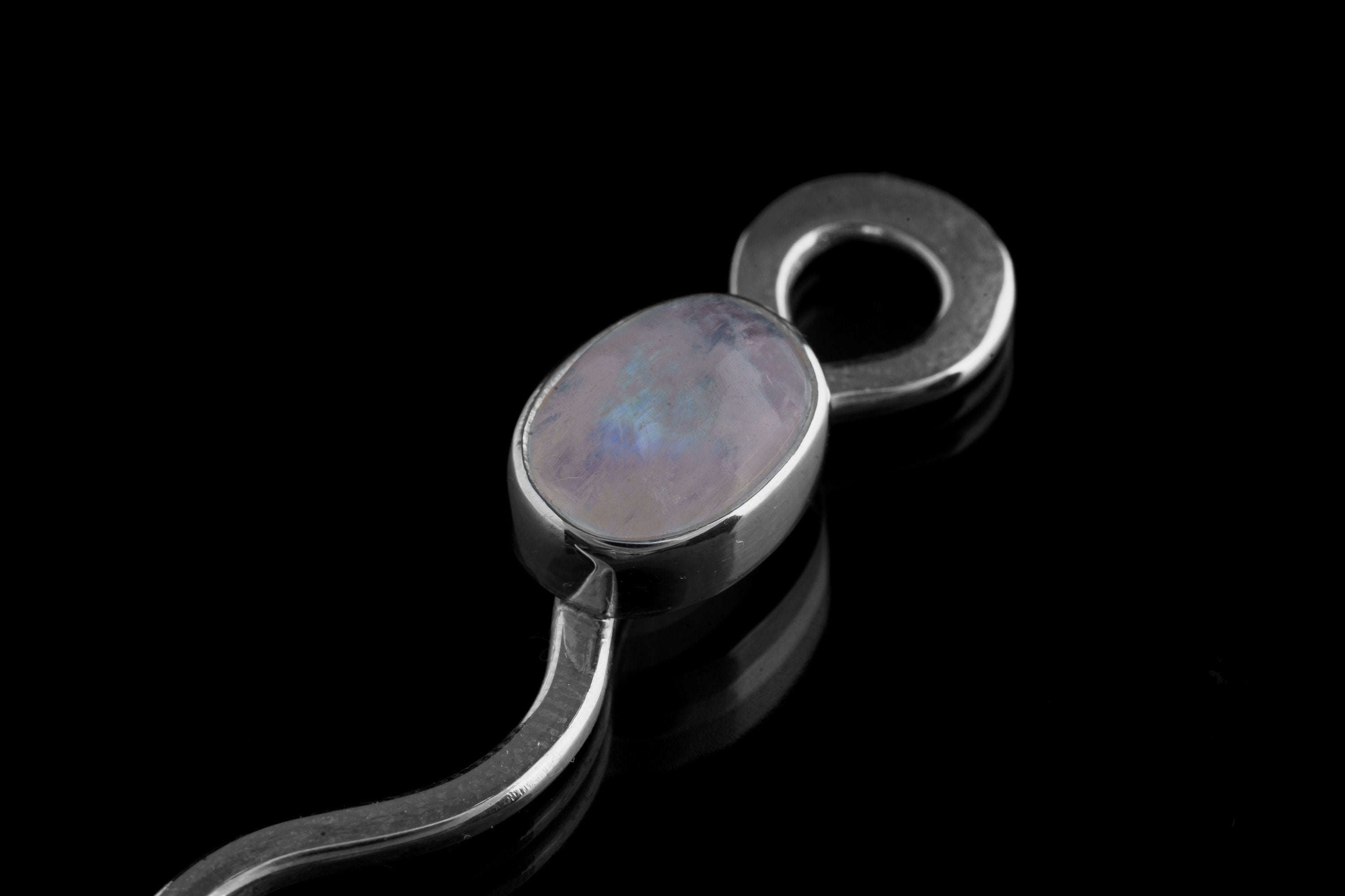 Blue Moonstone Spoon Pendant: 925 Sterling Silver Necklace