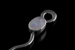 Blue Moonstone Spoon Pendant: 925 Sterling Silver Necklace