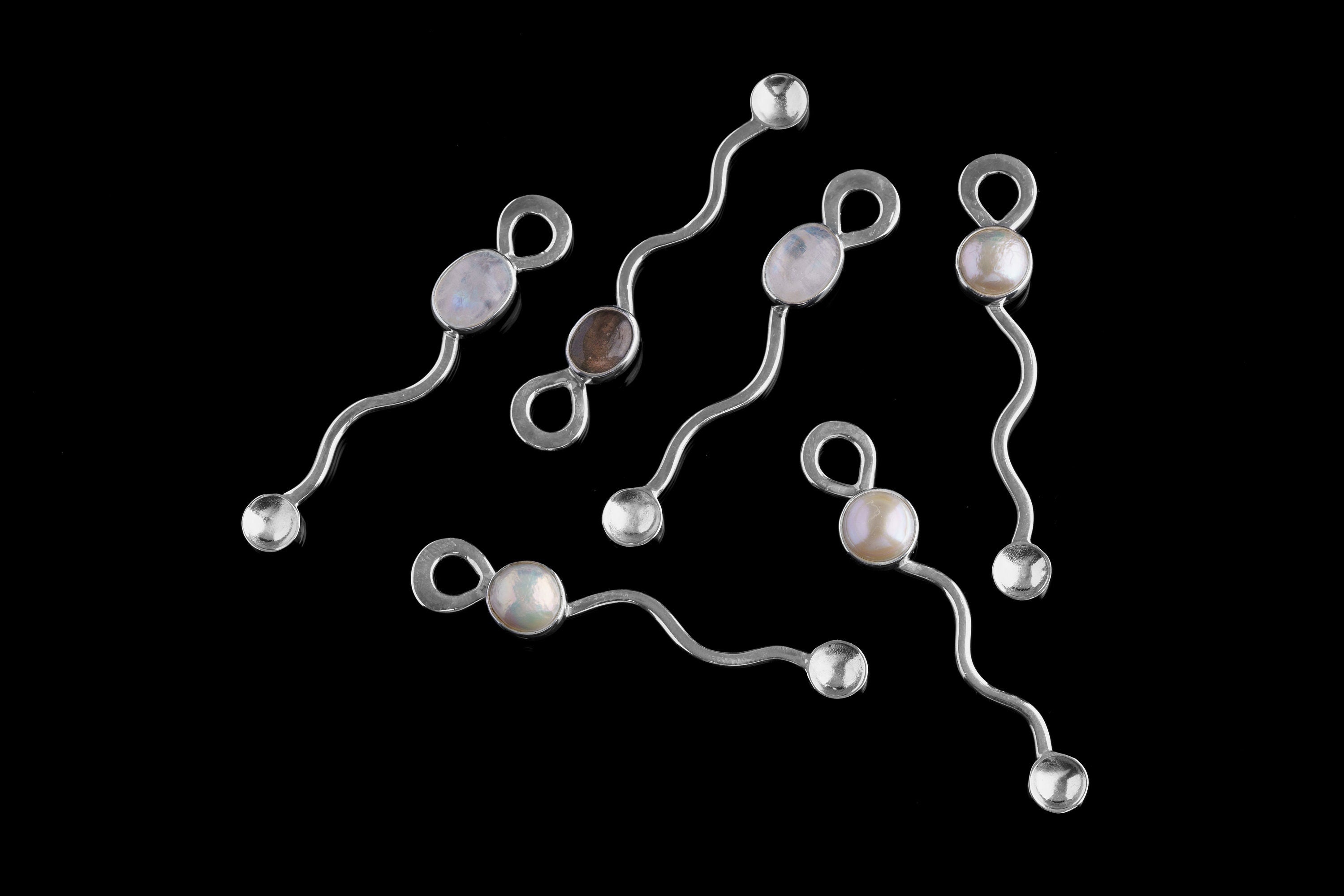 Blue Moonstone - Small Spice / Ceremonial Spoon - Wavey wobbly Style - Solid 925 Cast Silver - Crystal Pendant Necklace -