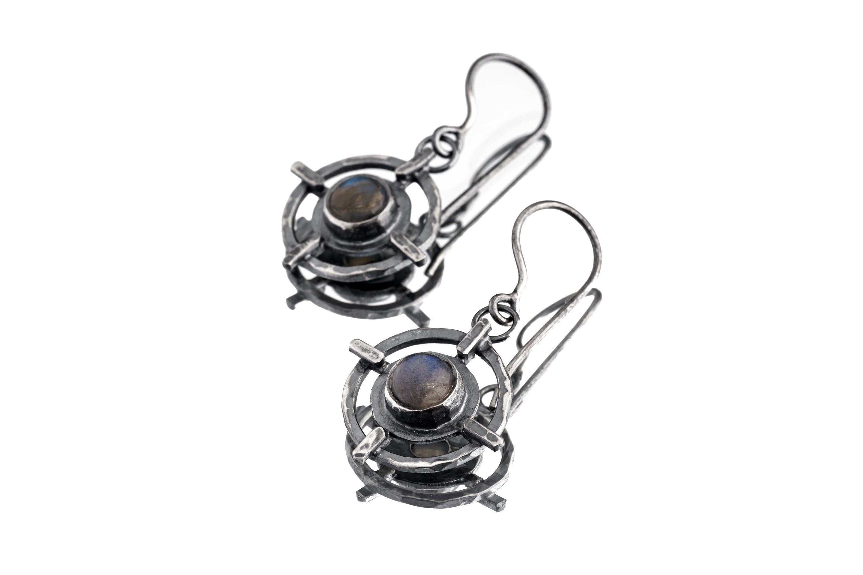 Rainbow Labradorite Earrings: Oxidized Sterling Silver, Rustic Boho