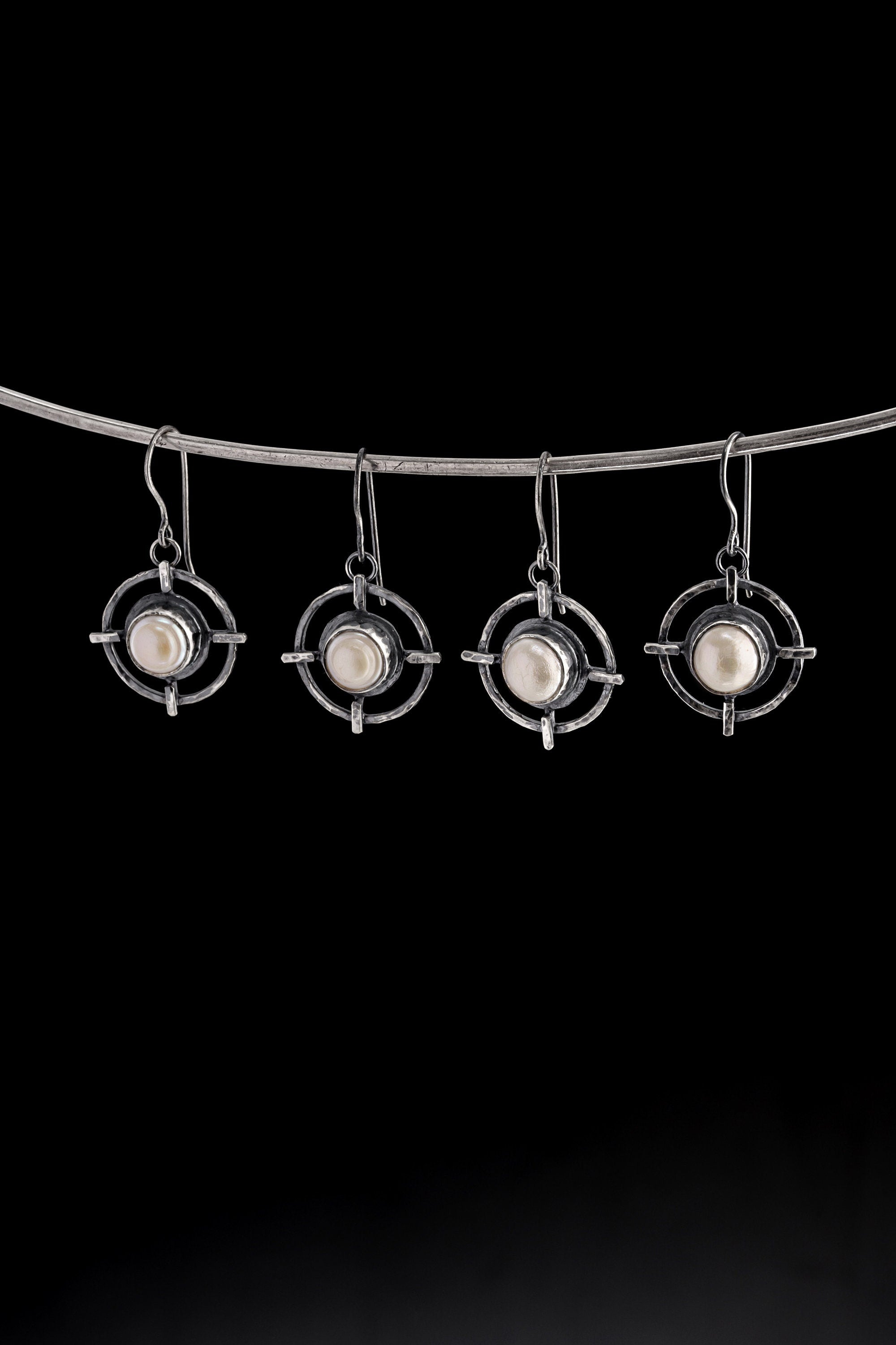 South Sea Pearl Earrings 925 Sterling Silver Textured Cross Circle Earrings Old World Oxidized Pearl Jewelry Gift
