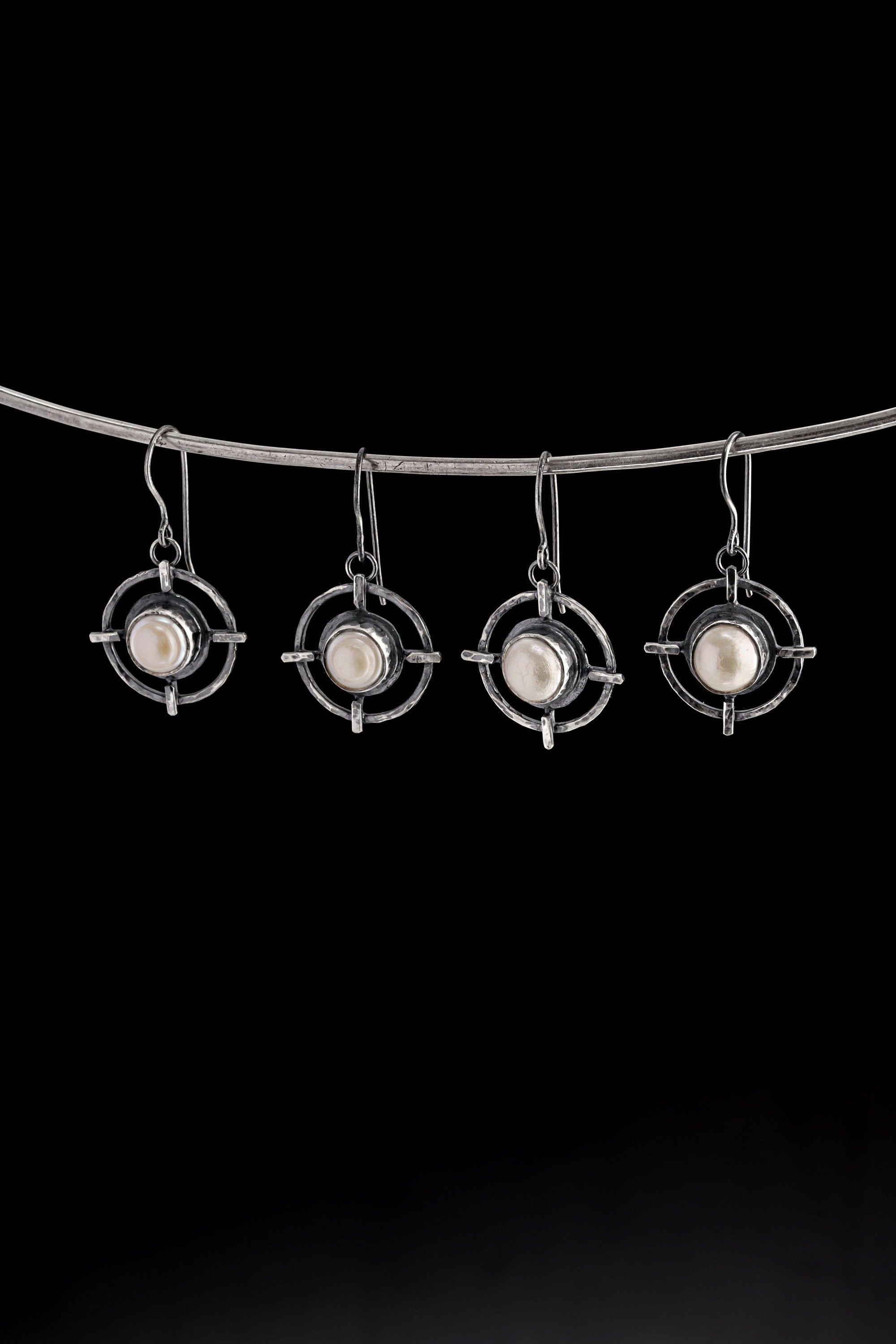 Oxidized Sterling Silver South Sea Pearl Earrings: Rustic Boho Jewelry