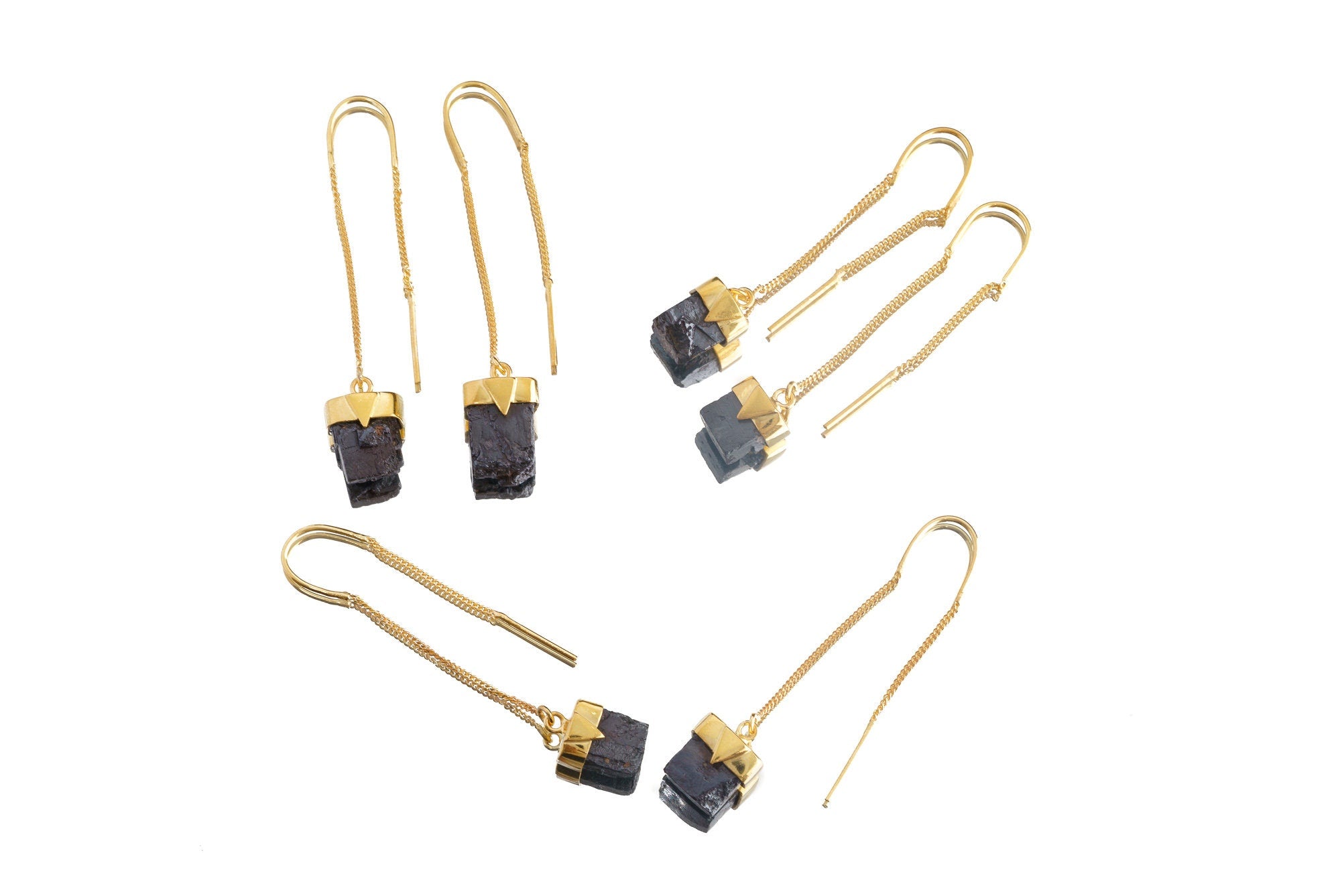 Australian Cubic Pyrite - Gold Plated Sterling Silver - Dangle Thread Hook Earring Pair NO. 3
