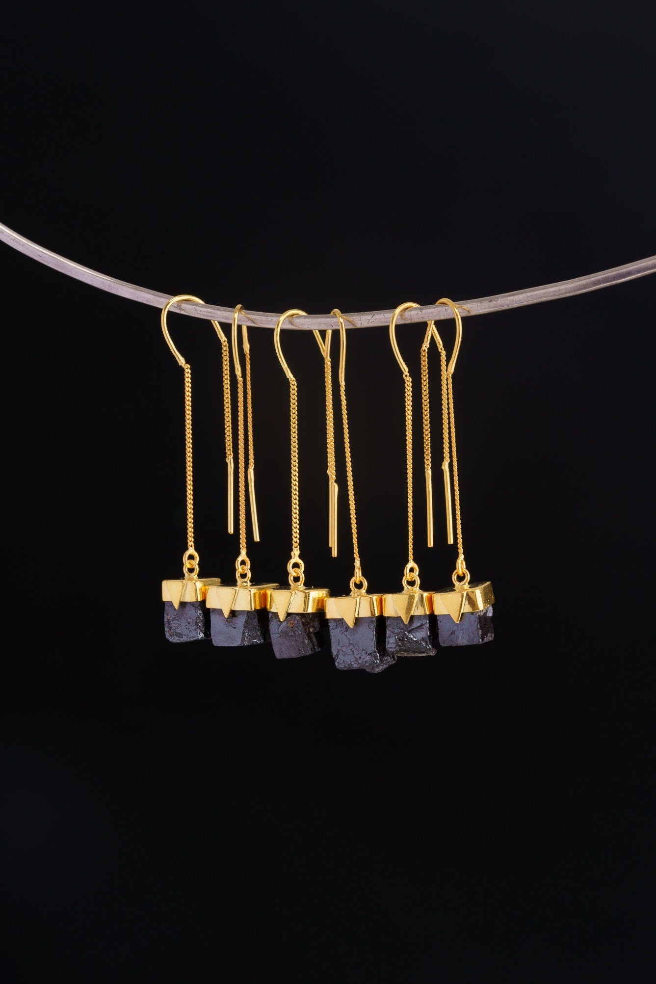 Pyrite Dangle Earrings 18k Gold Plated 925 Sterling Silver Bezel Set Solar Plexus Chakra Leo Protection Gift NO. 3