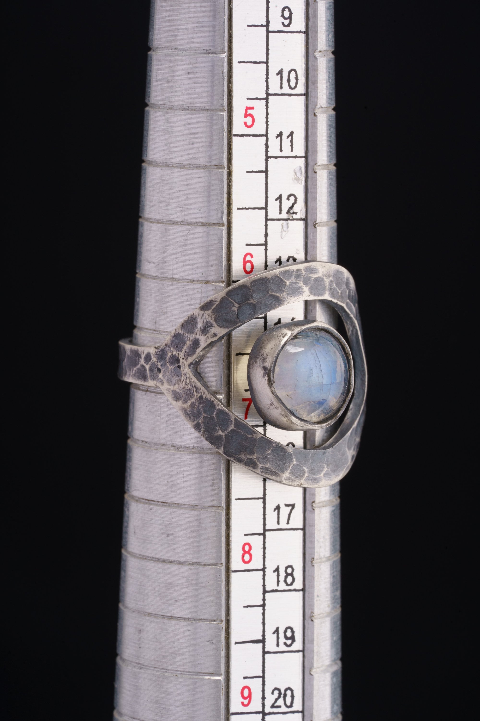 Blue Moonstone Ring, 925 Sterling Silver, Adjustable Hammered Band, Boho Stacking Statement Jewelry, ,Size 5–9 US, Best Gift