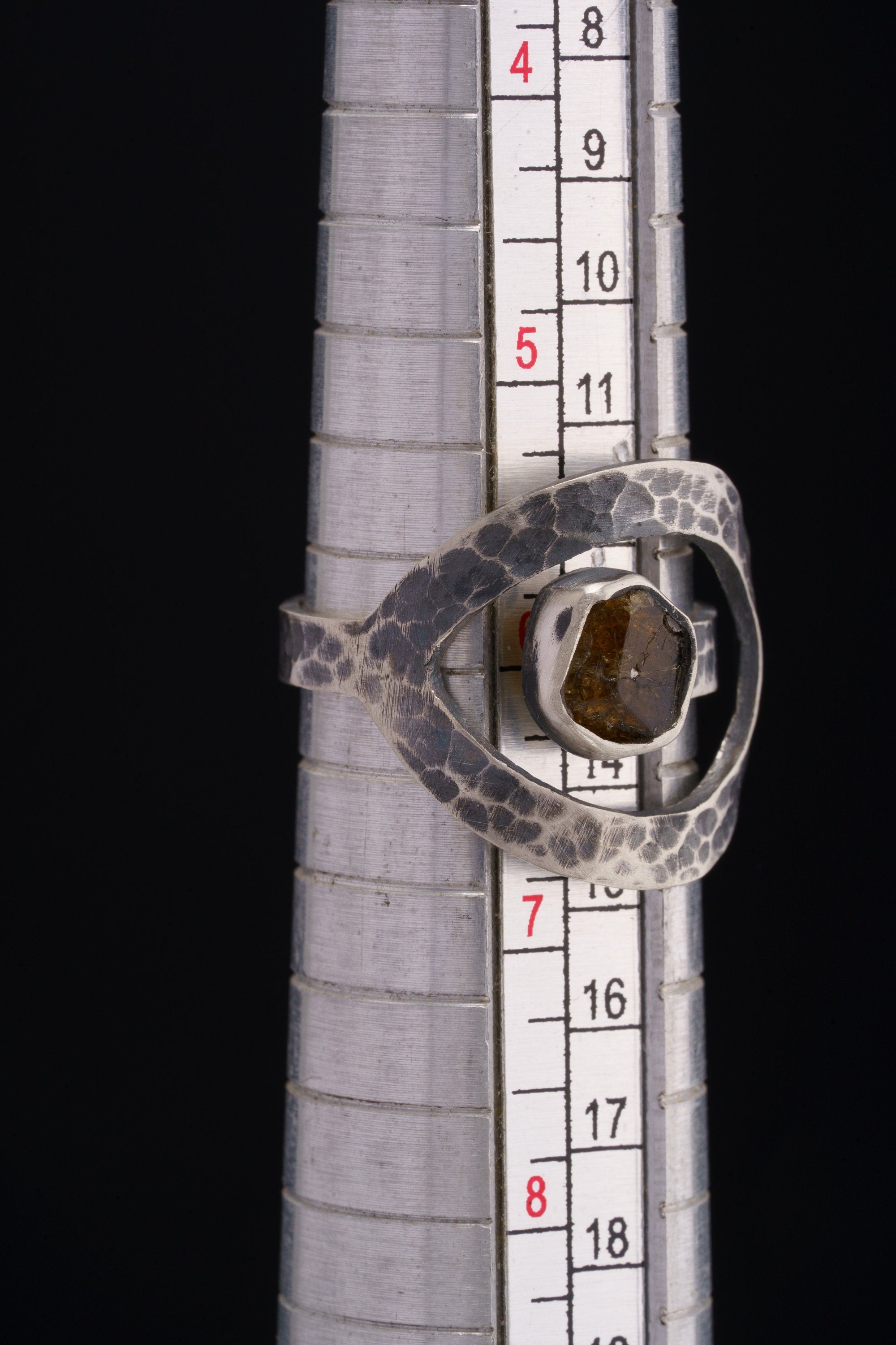 Brown Tourmaline Loop Ring 925 Sterling Silver Adjustable Textured Band Dravite Root Heart Chakra Gift
