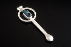 Raw Double Terminated Blue Gem Apatite - Spice / Ceremonial Spoon - 925 Cast Silver - Unique BushTexture - Crystal Pendant Necklace -